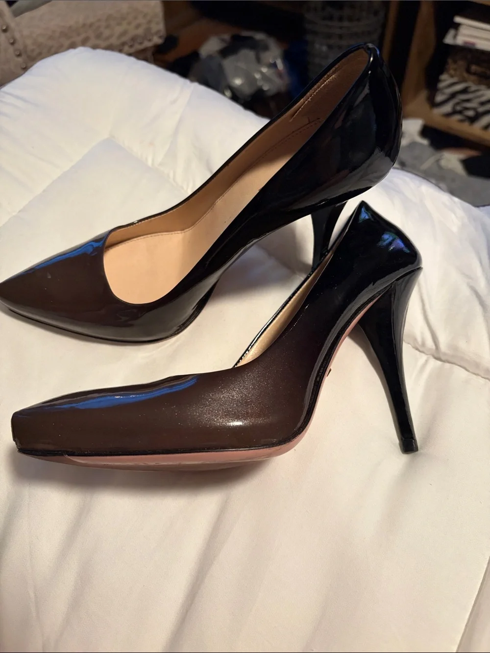 Prada High Heel Pumps in Dark Brown Black Ombré Patent - 36